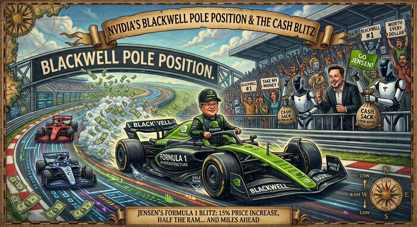 NVIDIA's Blackwell pole position and the cash blitz — Jensen's Formula 1 race car leads the AI chip race with cash flying everywhere