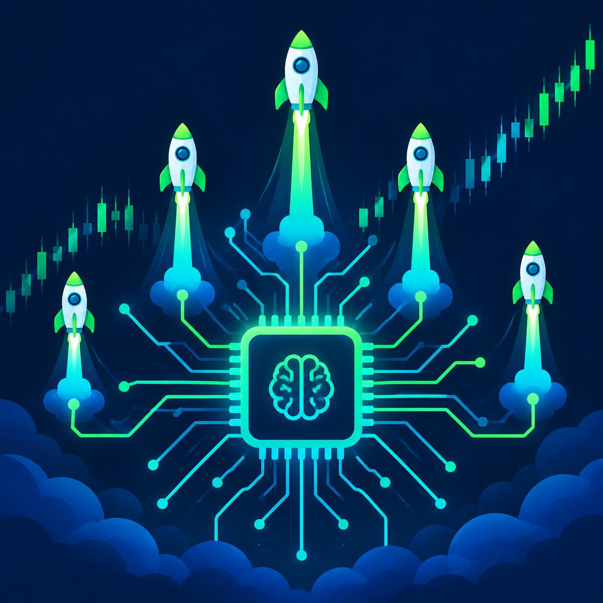 AI microchip with rockets launching upward — most promising AI penny stocks for October 2026