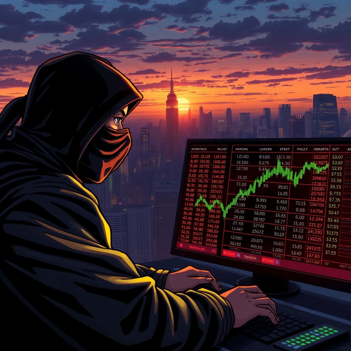 Ninja trader watching a premarket penny stock watchlist at sunrise